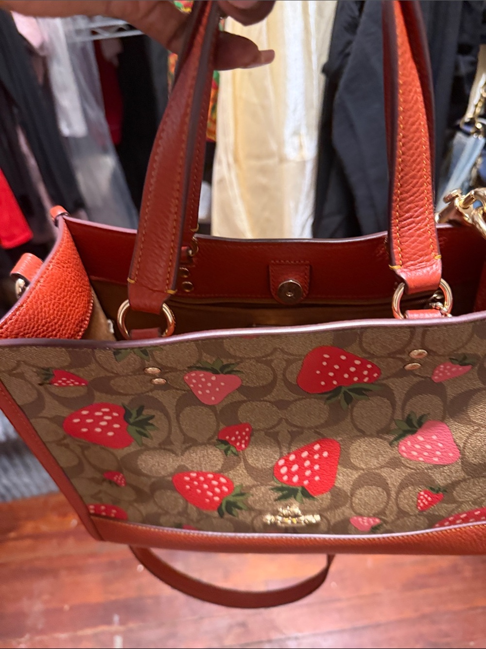 Coach Strawberry Print Tote - Red/Brown